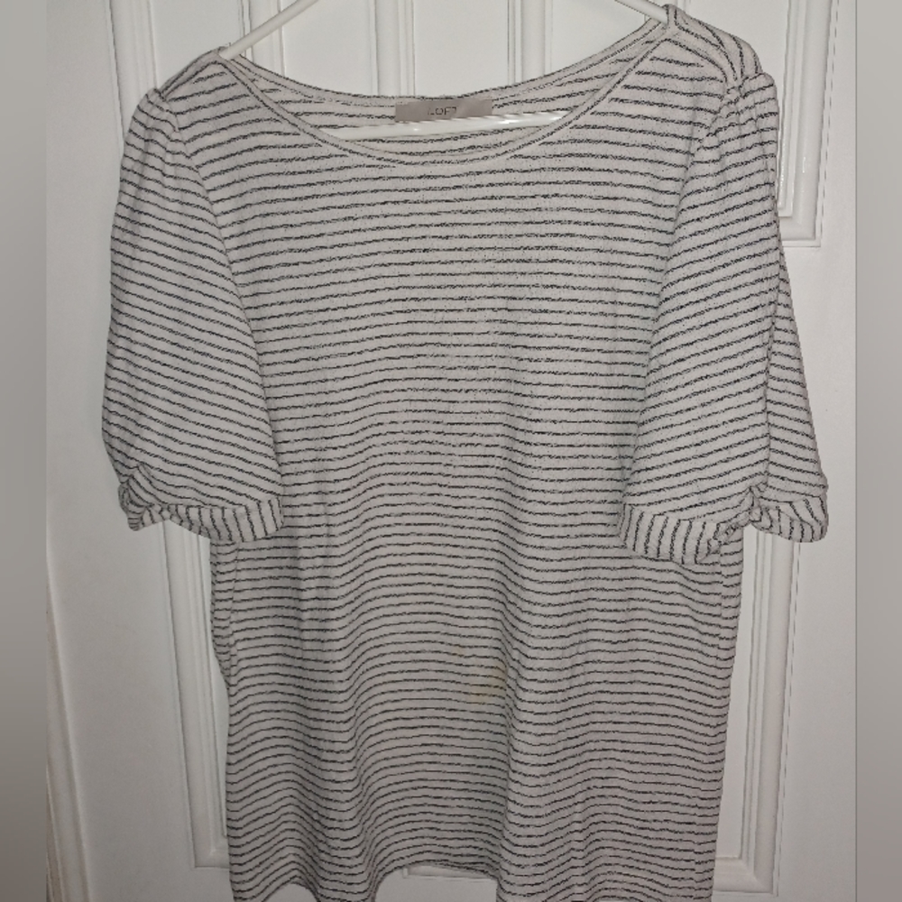 LOFT Women's Striped Pleated Puff Sleeve Top Size Large
